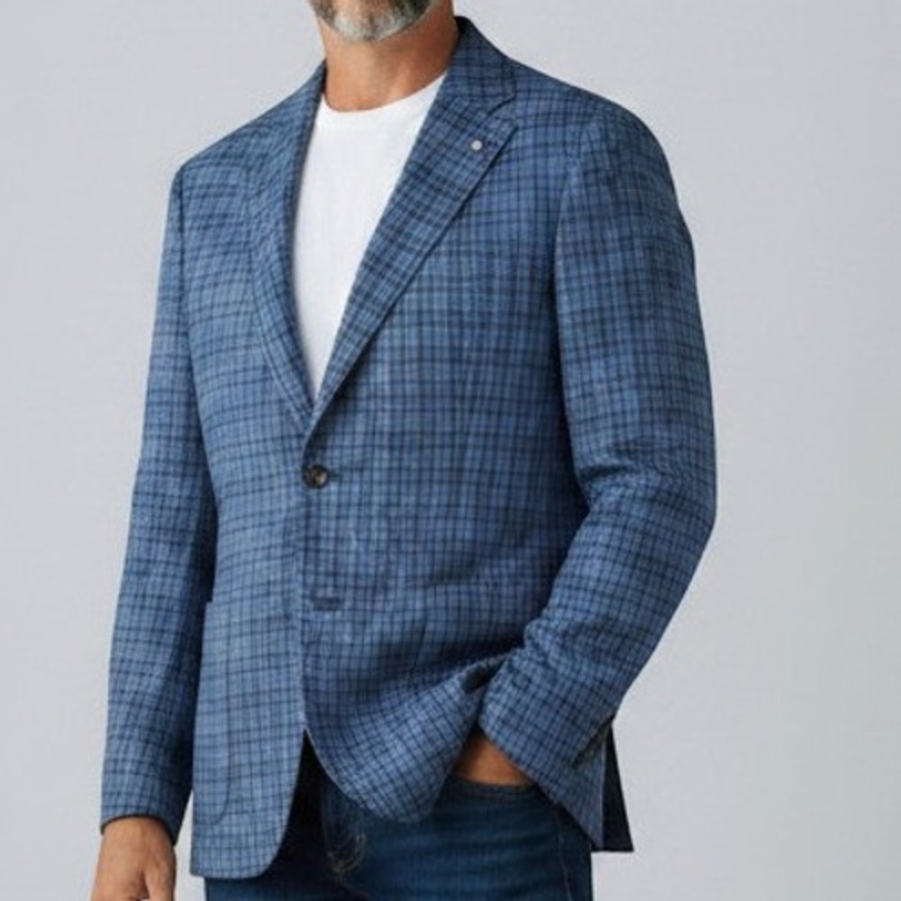 L.B.M. 1911 Sport Coat 50R (40R-US) Blue Plaid 100% Wool Made in Italy Blazer